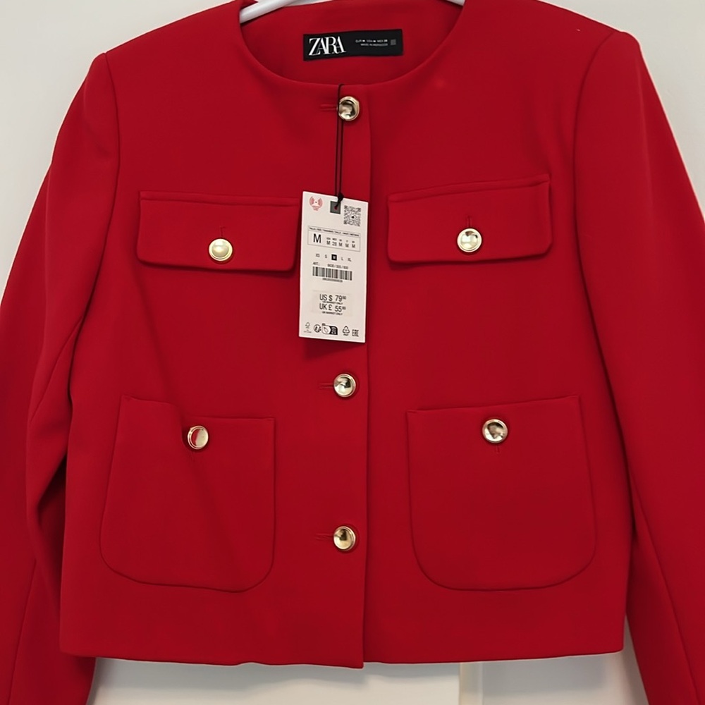 NWT ZARA RED BLAZER - Picture 2 of 4